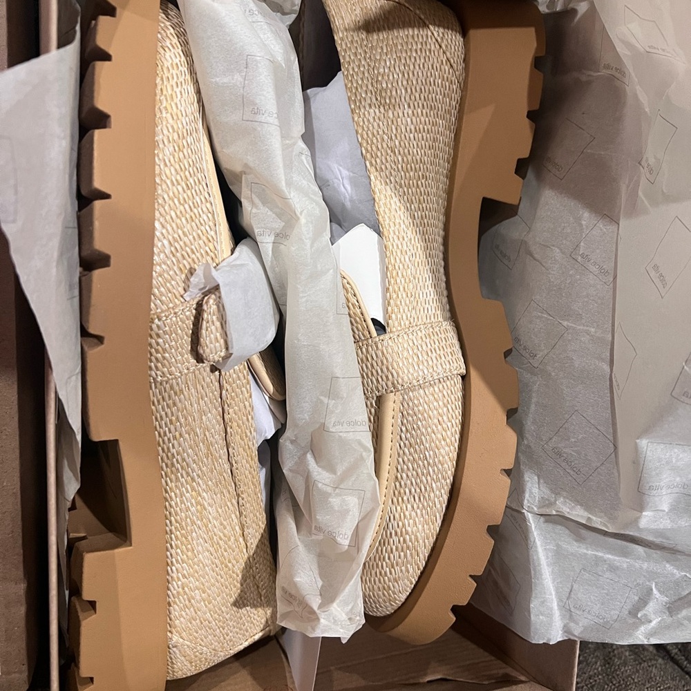 Dolce Vita Ericka Honey Raffia Beige Woven Loafers with Buckle NIB size 10 women - Picture 5 of 7